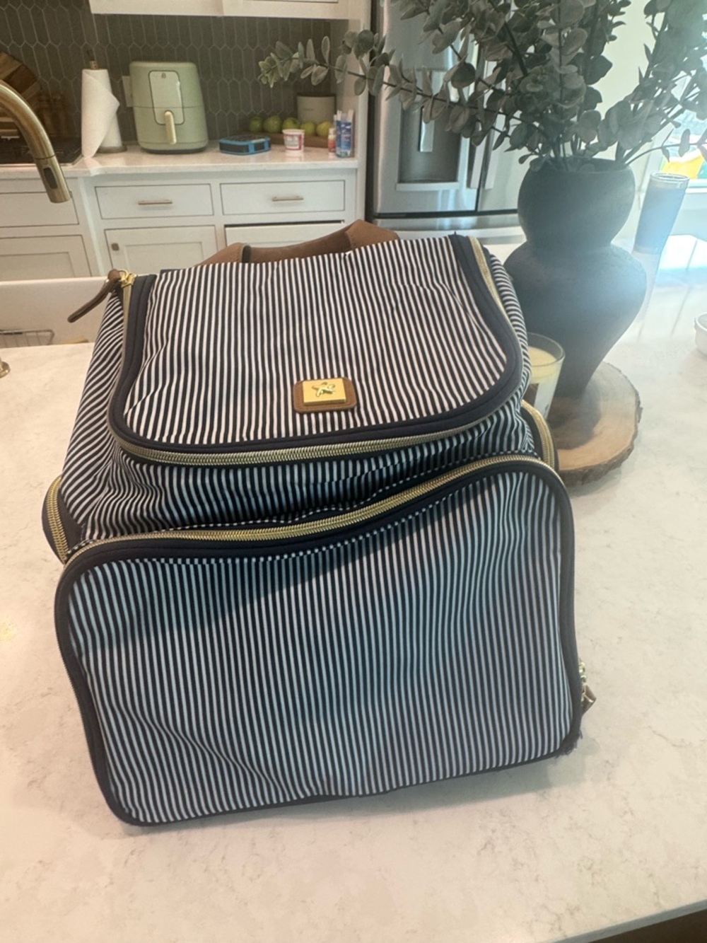 Striped Navy and White backpack/diaperbag